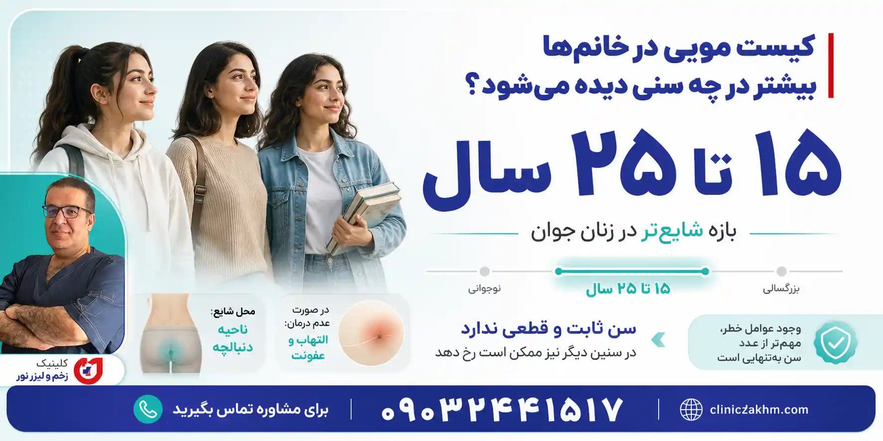سن شایع بروز کیست مویی در زنان