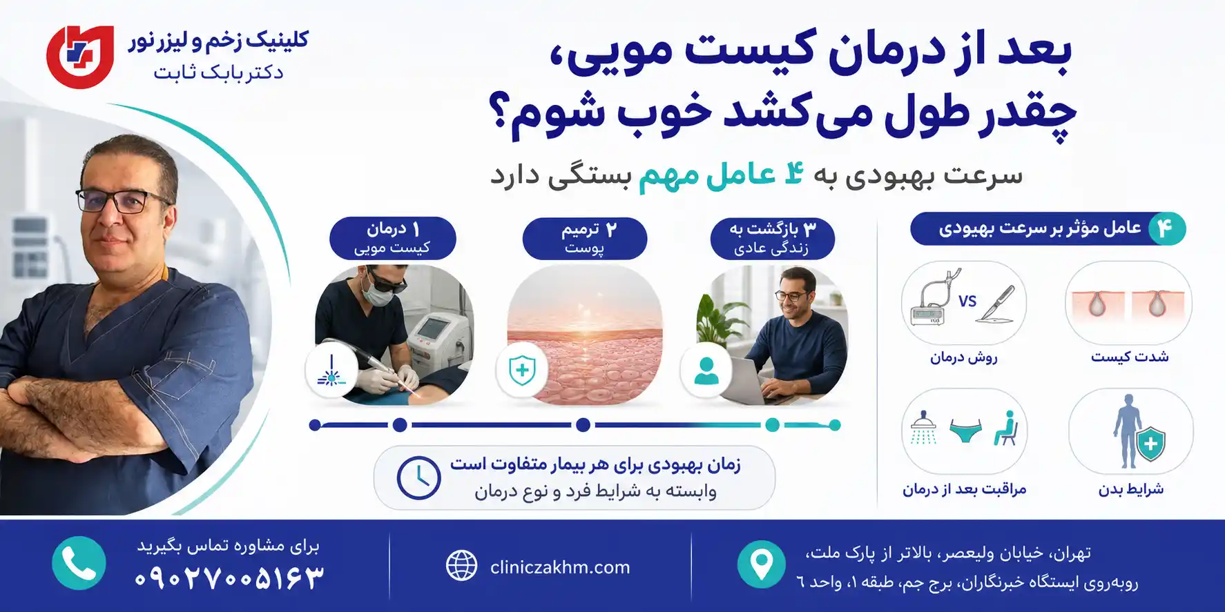 : مدت زمان بهبودی کامل بعد از درمان کیست مویی